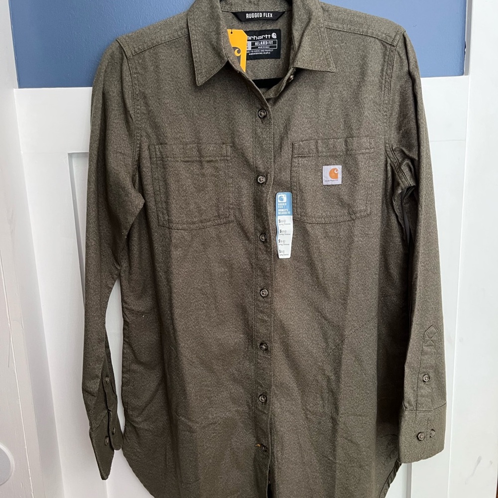 Carhartt Women’s Rugged Flex Long Sleeve Tunic Basil Heather Relaxed Fit NWT